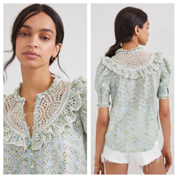 Anthropologie XL Dreamer Ruffled Eyelet Blouse NWT - Picture 3 of 15